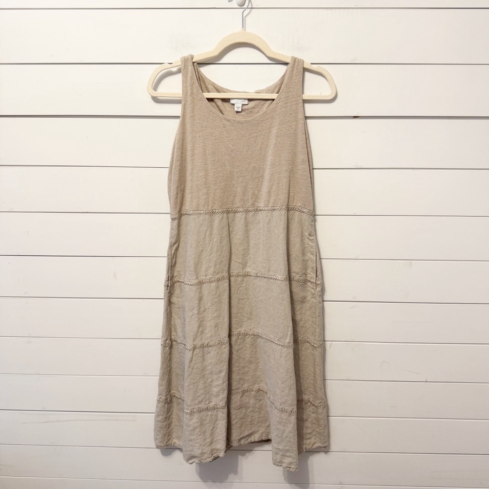 J.Jill | Beige tiered linen tank Knee length Sleeveless dress Size XS